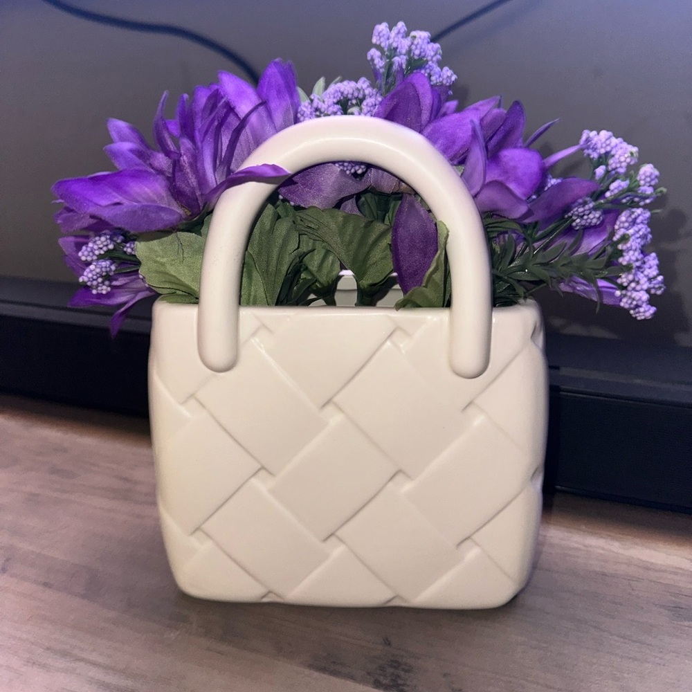 Cream Quilted Decor Accent Vase with Lattice Pattern